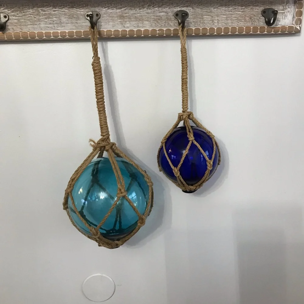Glass Buoys Turquoise and Cobalt Blue Approximate Circumference 17” 21” - Picture 6 of 7